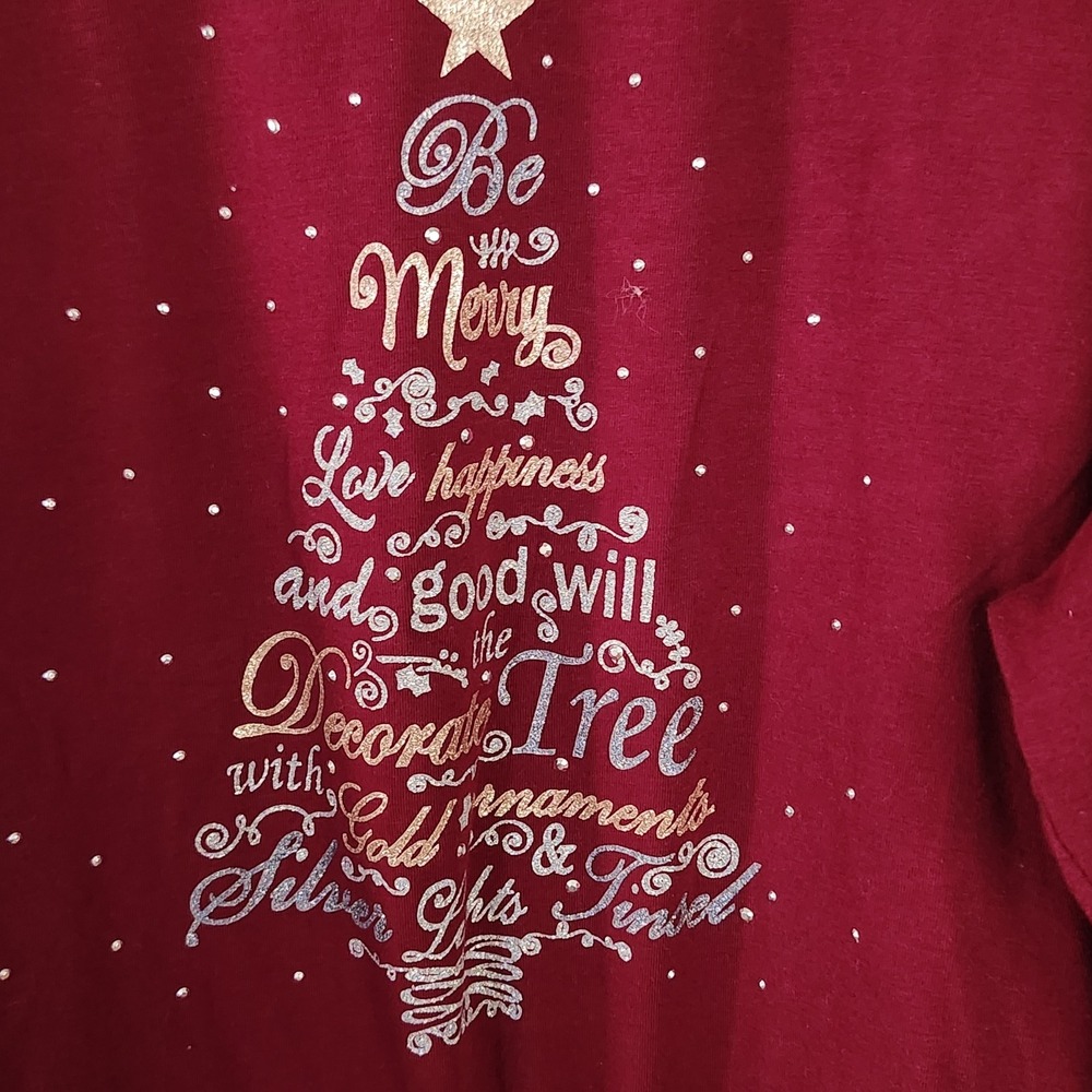 Catherines Womens 3X 26/28 Red Glitter Christmas Tree Rhinestone Longsleeve - Picture 2 of 4